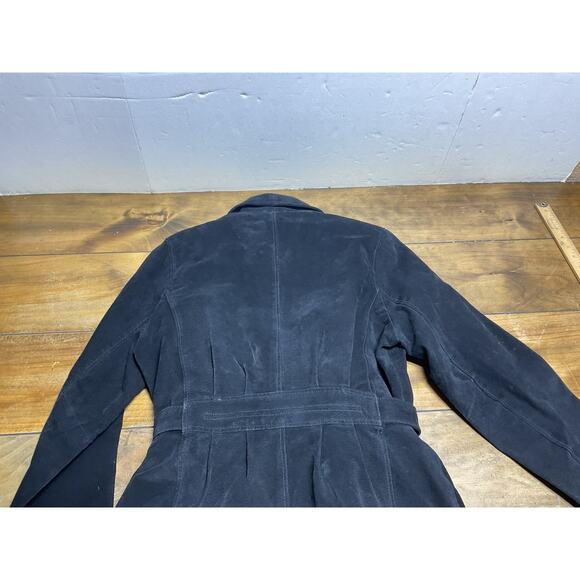 G-III Vtg Suede Jacket Women Medium Black 100% Leather Coat Quilted Belt Y2K 90s - Picture 11 of 11